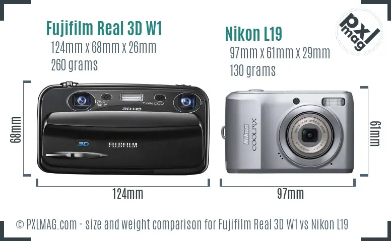 Fujifilm Real 3D W1 vs Nikon L19 size comparison