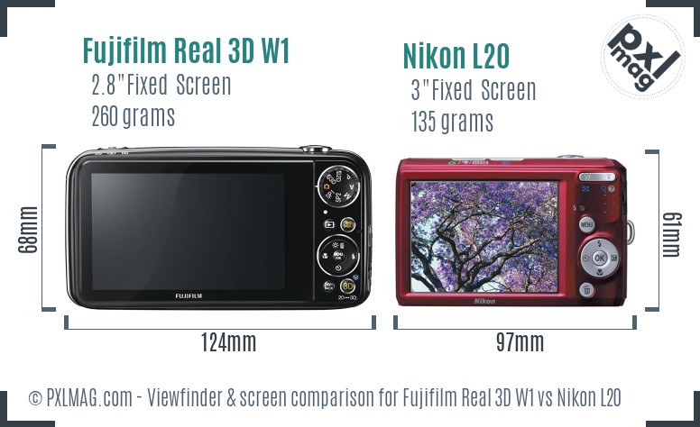 Fujifilm Real 3D W1 vs Nikon L20 Screen and Viewfinder comparison
