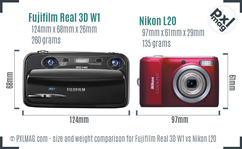 Fujifilm Real 3D W1 vs Nikon L20 size comparison