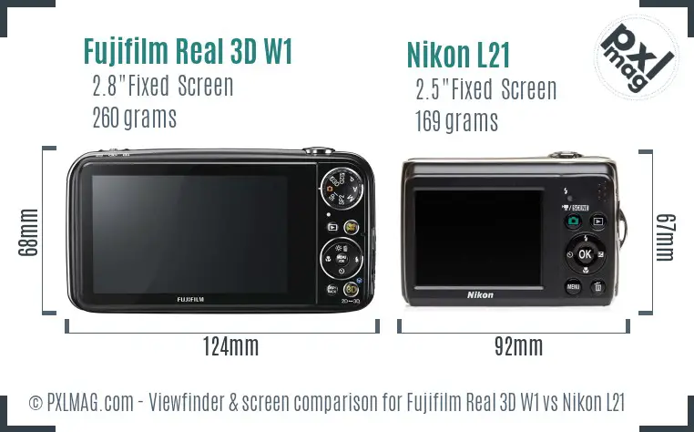 Fujifilm Real 3D W1 vs Nikon L21 Screen and Viewfinder comparison