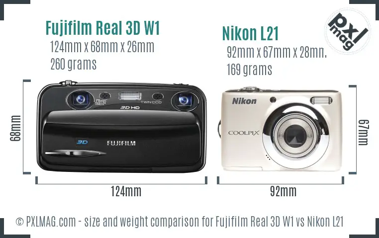 Fujifilm Real 3D W1 vs Nikon L21 size comparison