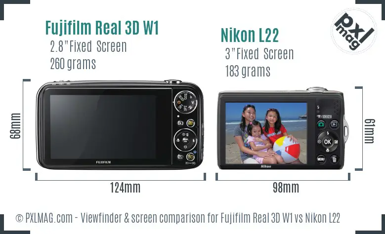 Fujifilm Real 3D W1 vs Nikon L22 Screen and Viewfinder comparison