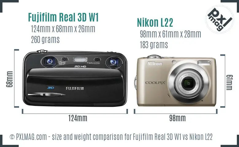 Fujifilm Real 3D W1 vs Nikon L22 size comparison