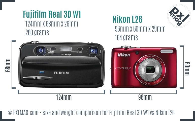 Fujifilm Real 3D W1 vs Nikon L26 size comparison