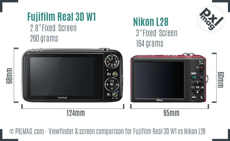 Fujifilm Real 3D W1 vs Nikon L28 Screen and Viewfinder comparison