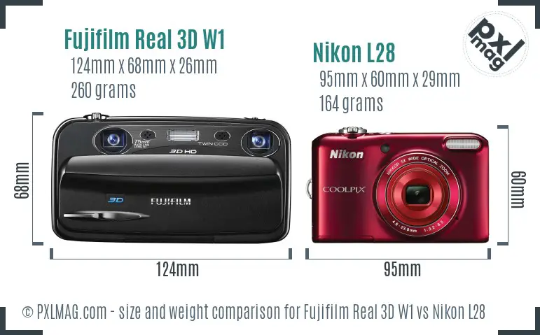 Fujifilm Real 3D W1 vs Nikon L28 size comparison