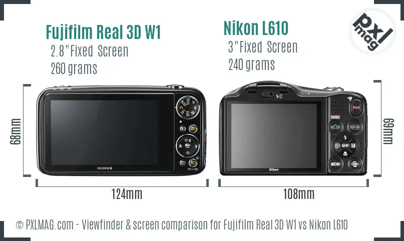 Fujifilm Real 3D W1 vs Nikon L610 Screen and Viewfinder comparison