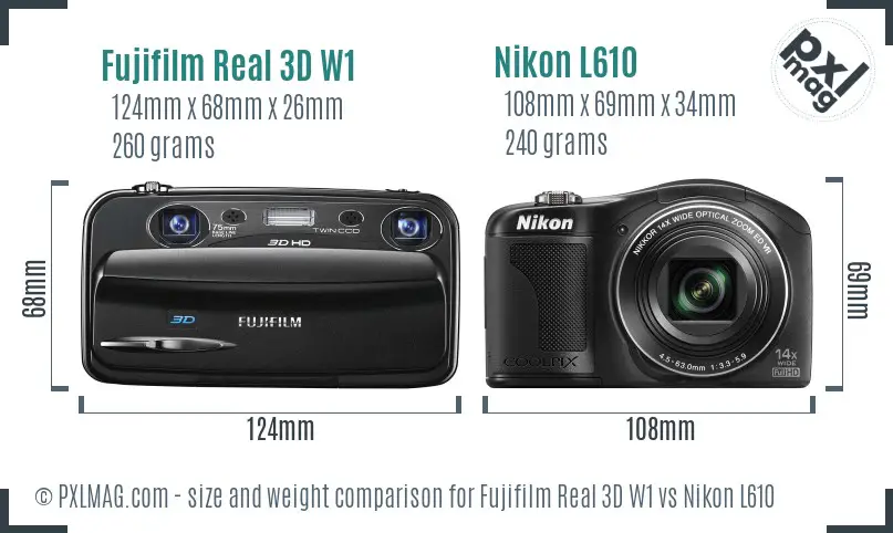 Fujifilm Real 3D W1 vs Nikon L610 size comparison