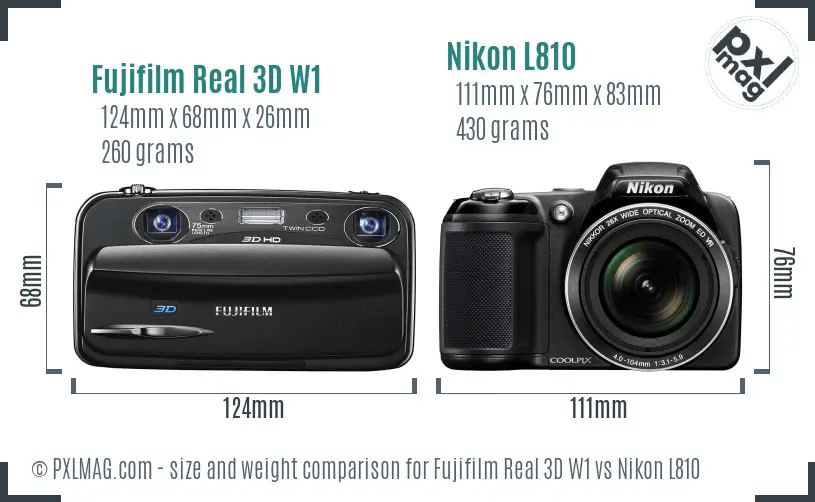 Fujifilm Real 3D W1 vs Nikon L810 size comparison