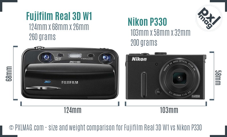 Fujifilm Real 3D W1 vs Nikon P330 size comparison Fujifilm Real 3D W1 vs Nikon P330 size comparison