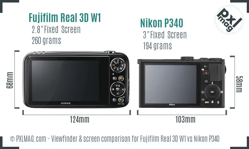 Fujifilm Real 3D W1 vs Nikon P340 Screen and Viewfinder comparison Fujifilm Real 3D W1 vs Nikon P340 Screen and Viewfinder comparison