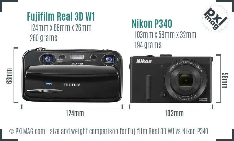Fujifilm Real 3D W1 vs Nikon P340 size comparison Fujifilm Real 3D W1 vs Nikon P340 size comparison