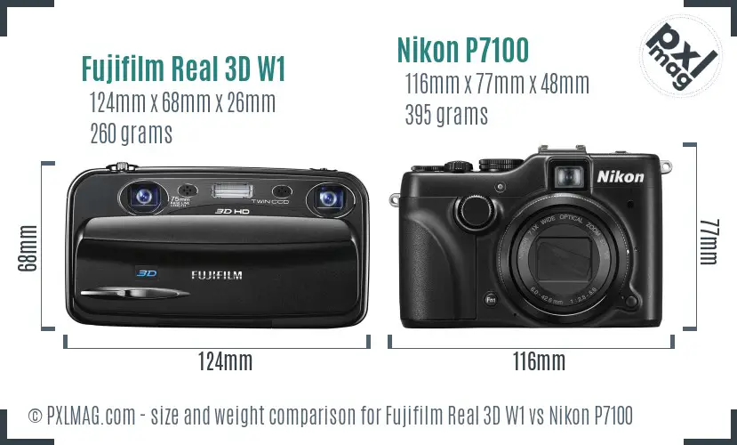 Fujifilm Real 3D W1 vs Nikon P7100 size comparison Fujifilm Real 3D W1 vs Nikon P7100 size comparison
