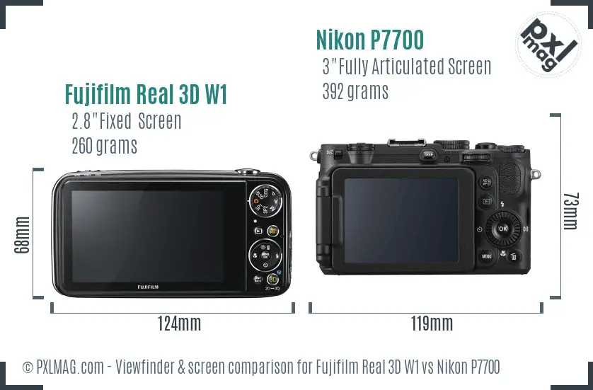 Fujifilm Real 3D W1 vs Nikon P7700 Screen and Viewfinder comparison