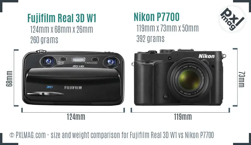 Fujifilm Real 3D W1 vs Nikon P7700 size comparison