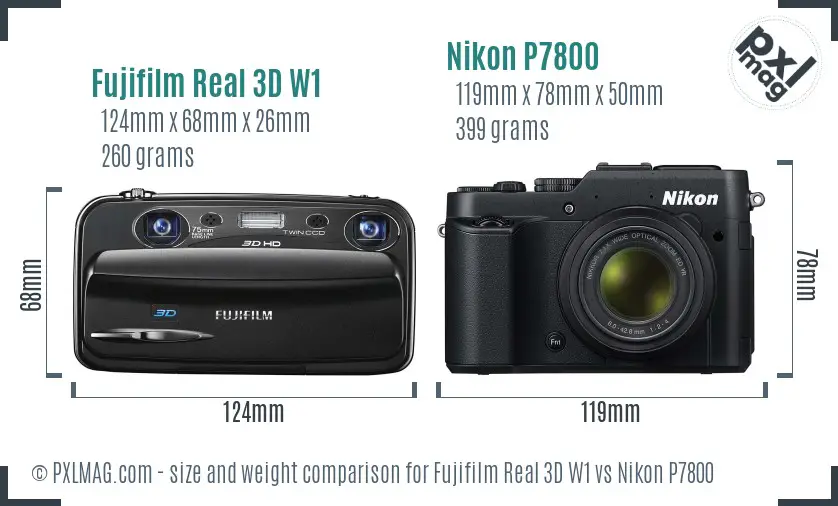 Fujifilm Real 3D W1 vs Nikon P7800 size comparison