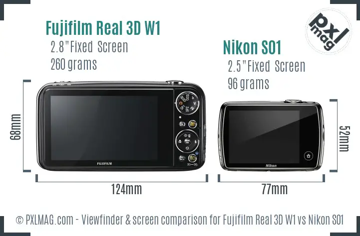 Fujifilm Real 3D W1 vs Nikon S01 Screen and Viewfinder comparison