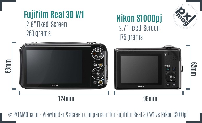 Fujifilm Real 3D W1 vs Nikon S1000pj Screen and Viewfinder comparison