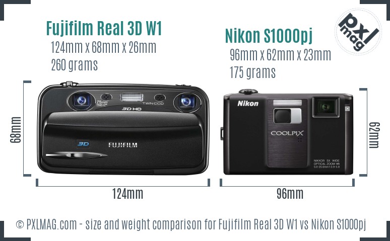 Fujifilm Real 3D W1 vs Nikon S1000pj size comparison