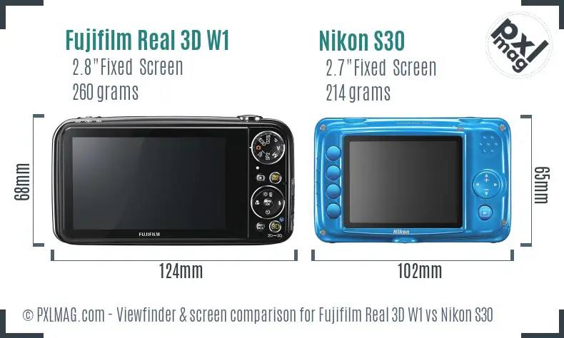 Fujifilm Real 3D W1 vs Nikon S30 Screen and Viewfinder comparison