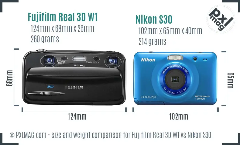 Fujifilm Real 3D W1 vs Nikon S30 size comparison