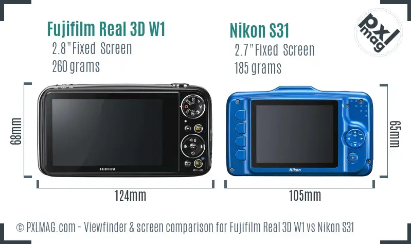 Fujifilm Real 3D W1 vs Nikon S31 Screen and Viewfinder comparison