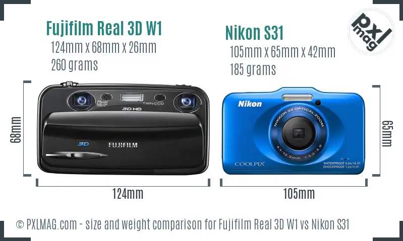 Fujifilm Real 3D W1 vs Nikon S31 size comparison