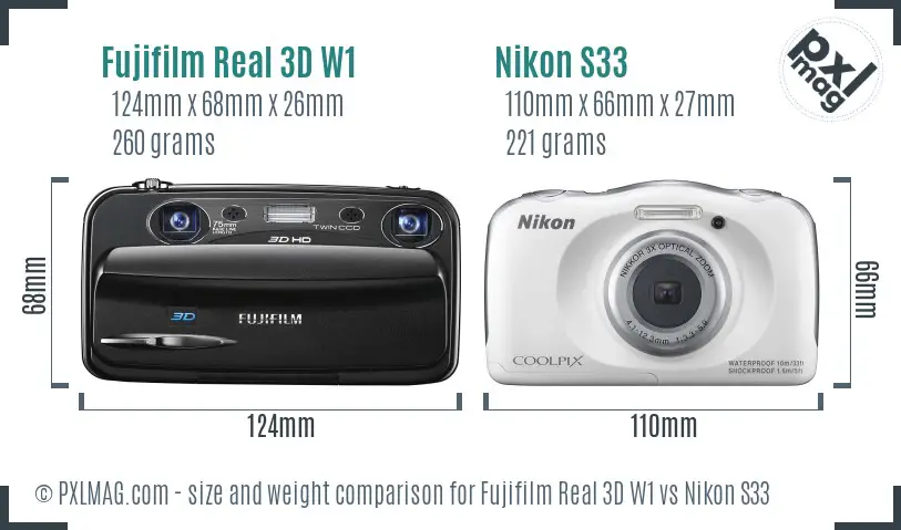 Fujifilm Real 3D W1 vs Nikon S33 size comparison