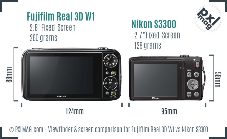 Fujifilm Real 3D W1 vs Nikon S3300 Screen and Viewfinder comparison