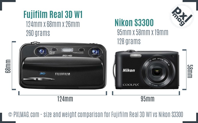Fujifilm Real 3D W1 vs Nikon S3300 size comparison