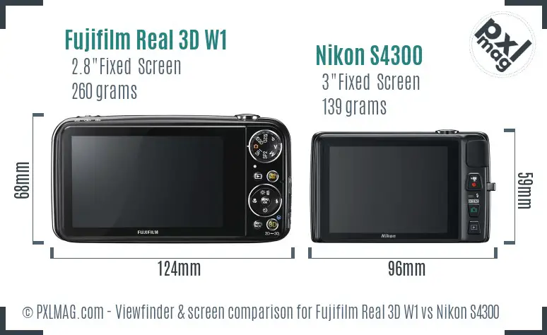 Fujifilm Real 3D W1 vs Nikon S4300 Screen and Viewfinder comparison