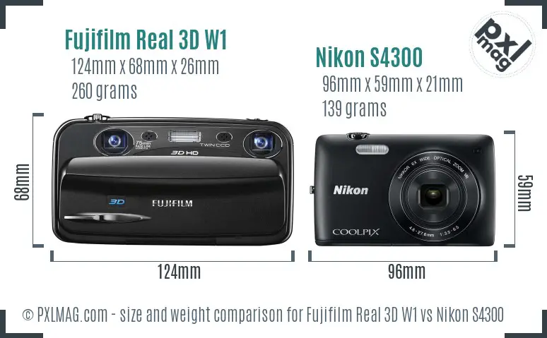 Fujifilm Real 3D W1 vs Nikon S4300 size comparison