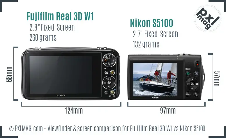 Fujifilm Real 3D W1 vs Nikon S5100 Screen and Viewfinder comparison