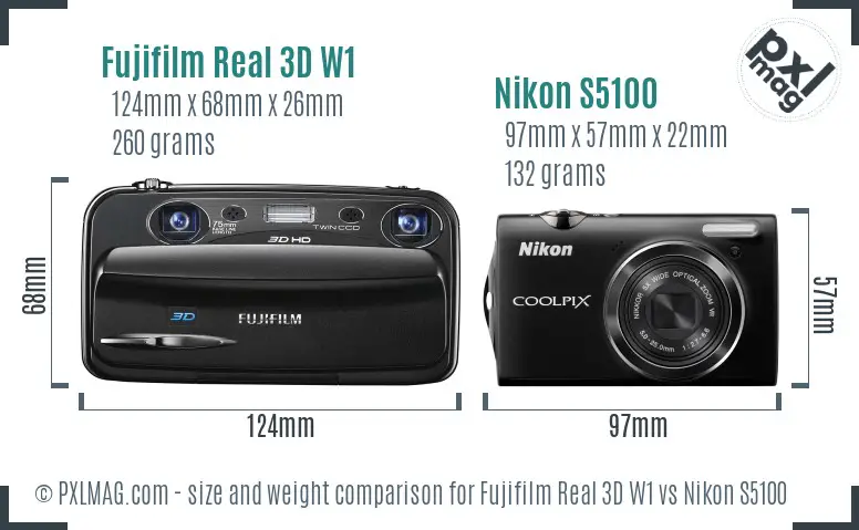 Fujifilm Real 3D W1 vs Nikon S5100 size comparison