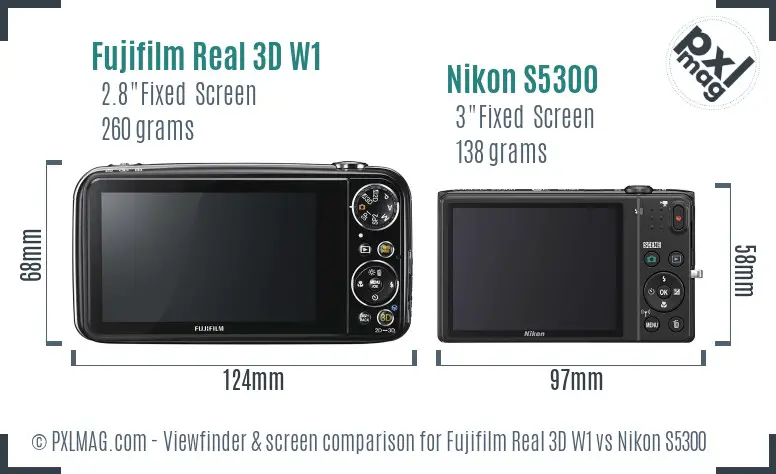 Fujifilm Real 3D W1 vs Nikon S5300 Screen and Viewfinder comparison