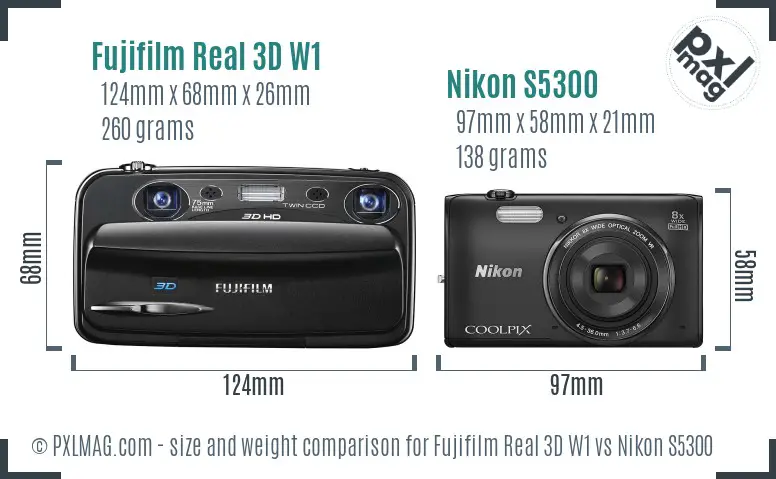 Fujifilm Real 3D W1 vs Nikon S5300 size comparison