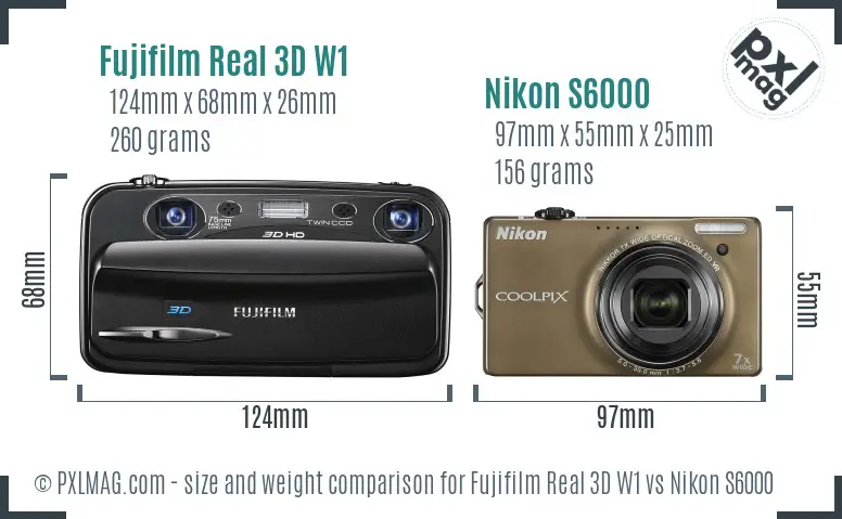 Fujifilm Real 3D W1 vs Nikon S6000 size comparison