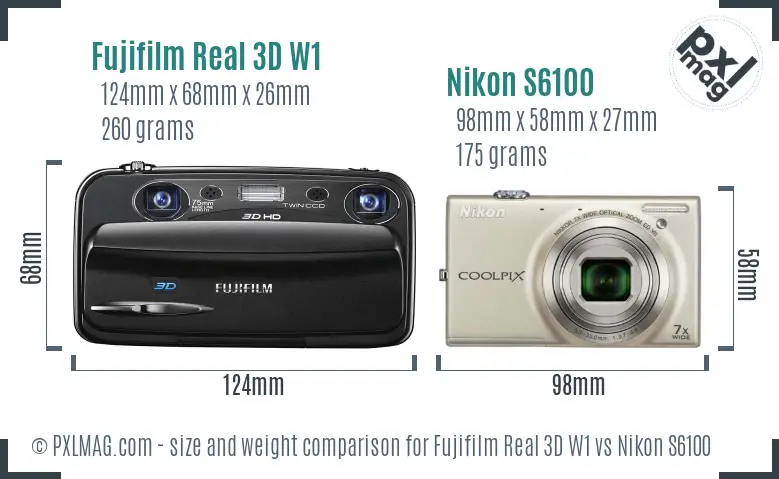 Fujifilm Real 3D W1 vs Nikon S6100 size comparison