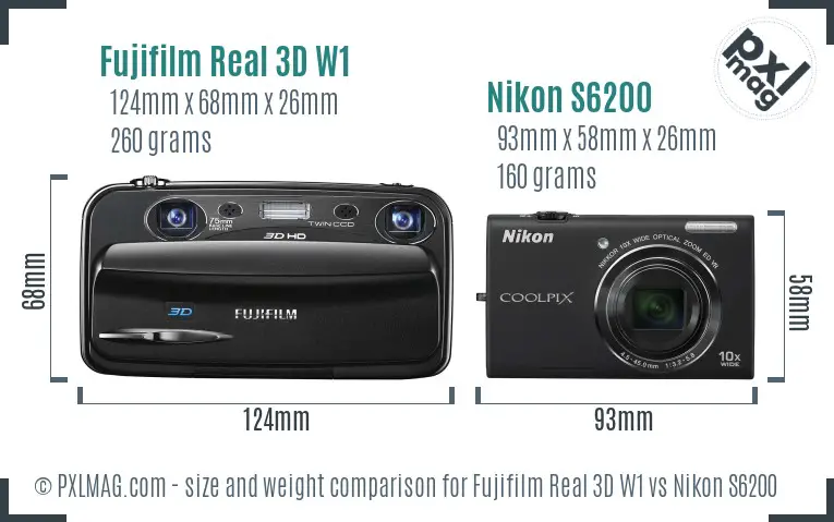 Fujifilm Real 3D W1 vs Nikon S6200 size comparison