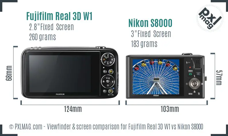 Fujifilm Real 3D W1 vs Nikon S8000 Screen and Viewfinder comparison