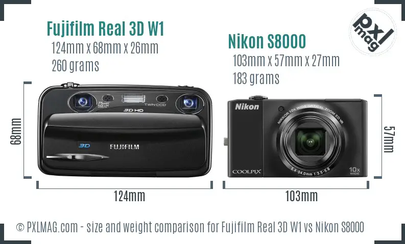 Fujifilm Real 3D W1 vs Nikon S8000 size comparison