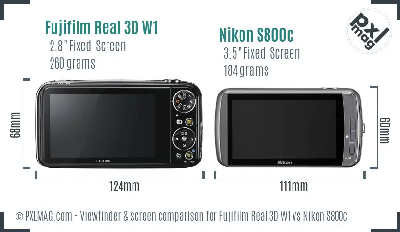 Fujifilm Real 3D W1 vs Nikon S800c Screen and Viewfinder comparison