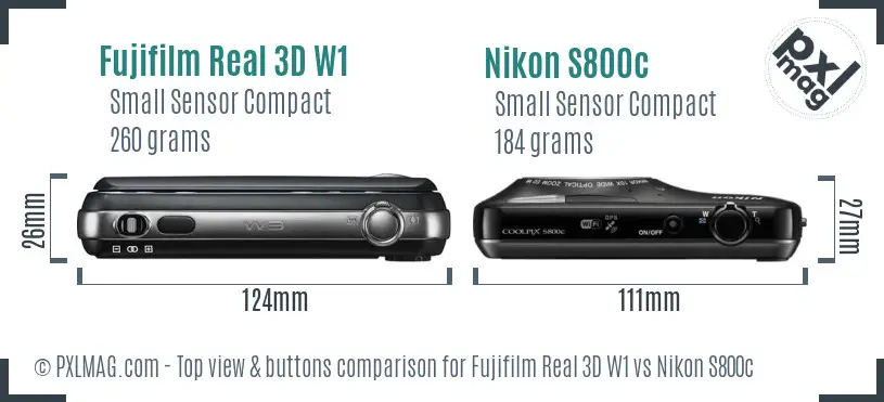 Fujifilm Real 3D W1 vs Nikon S800c top view buttons comparison