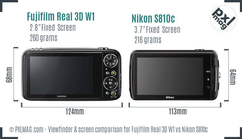 Fujifilm Real 3D W1 vs Nikon S810c Screen and Viewfinder comparison