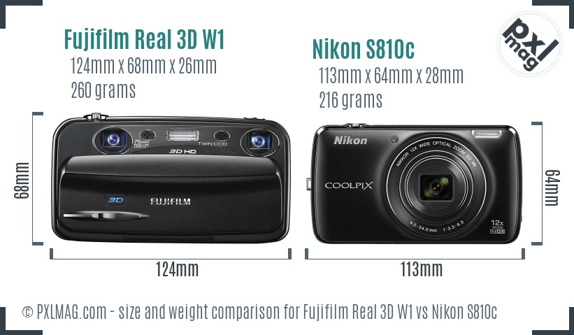 Fujifilm Real 3D W1 vs Nikon S810c size comparison