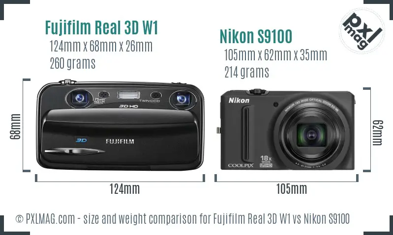 Fujifilm Real 3D W1 vs Nikon S9100 size comparison Fujifilm Real 3D W1 vs Nikon S9100 size comparison