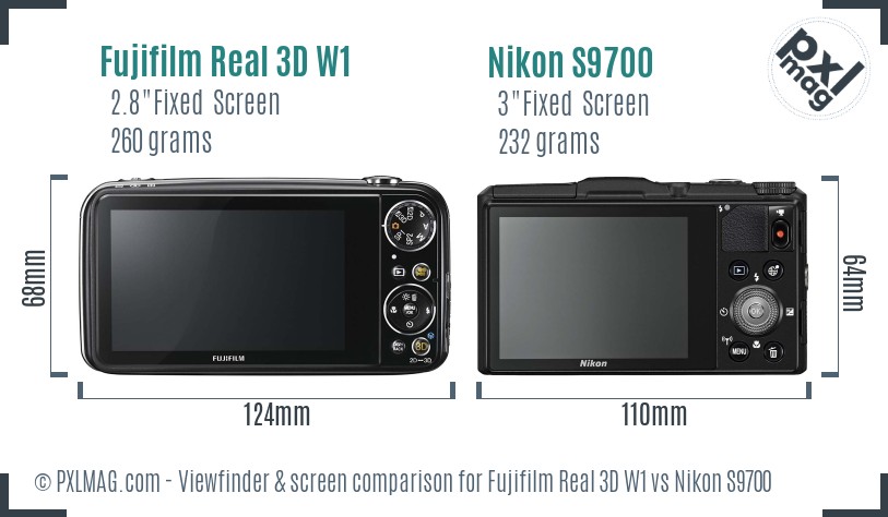 Fujifilm Real 3D W1 vs Nikon S9700 Screen and Viewfinder comparison