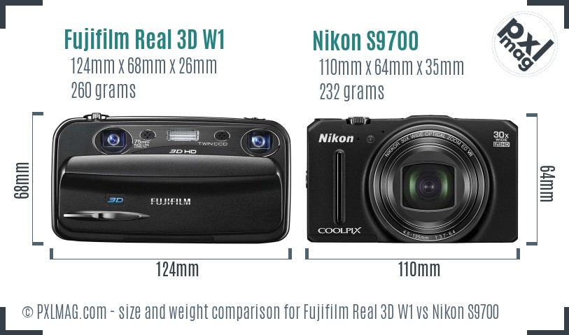 Fujifilm Real 3D W1 vs Nikon S9700 size comparison