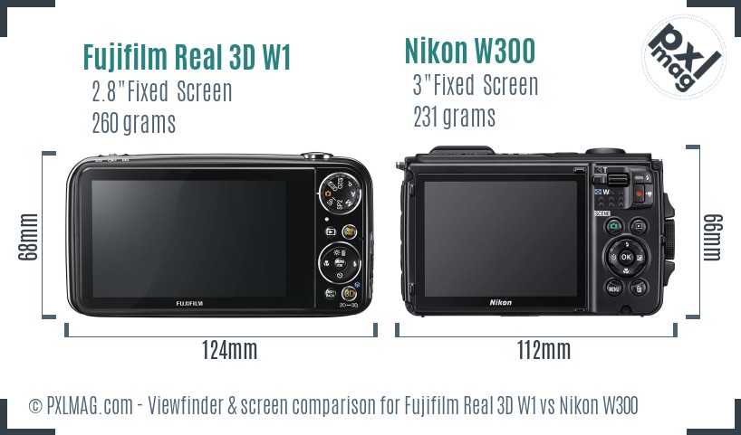 Fujifilm Real 3D W1 vs Nikon W300 Screen and Viewfinder comparison