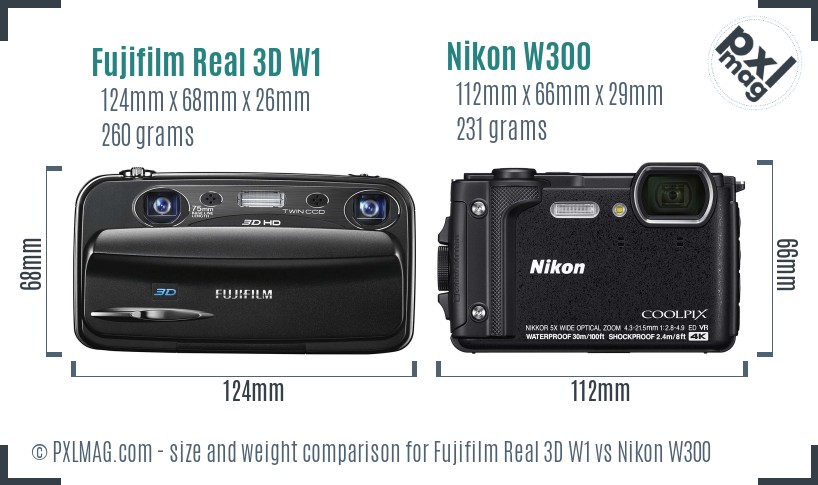 Fujifilm Real 3D W1 vs Nikon W300 size comparison